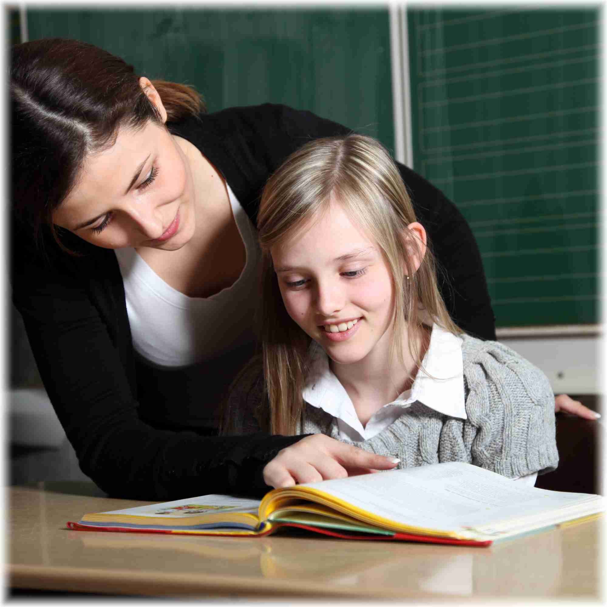 Teacher and student in the classroom to learn together-square